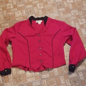 Vintage Banjo Red Button-Up Top Western Rodeo Top Size Large Dallas Texas